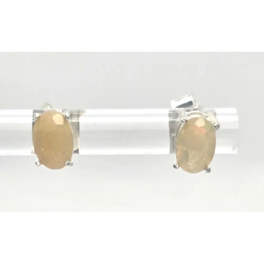 Genuine Ethiopian Opal Stud Earrings Oval Sterling Silver Bezel 6x4mm Handmade